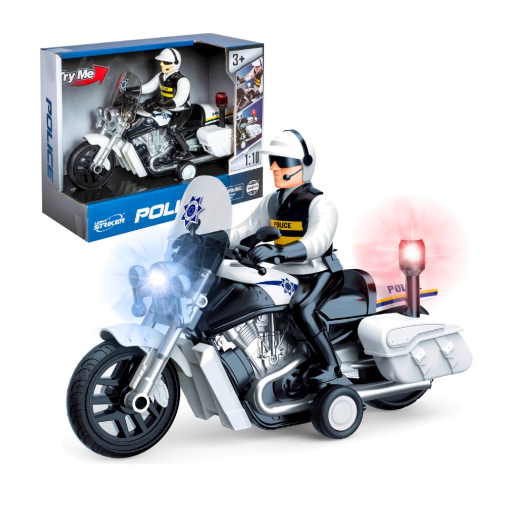 אופנוע משטרה פרימיום לילדים הכולל אורות מהבהבים, צלילי סירנה ומנגנון נסיעה