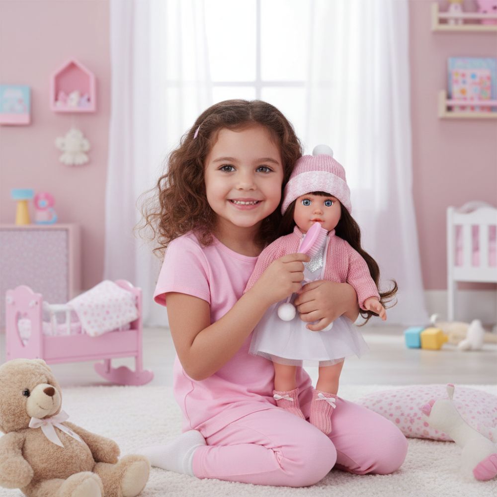 בובת אופנה אסתר 40 ס"מ – גוף רך, שיער לעיצוב וסט בגדים אופנתי – תמונה 2