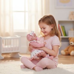 בובת תינוקת חלומי 40 ס"מ – גוף רך, סט לבוש ורוד ומוצץ תואם – תמונה 2