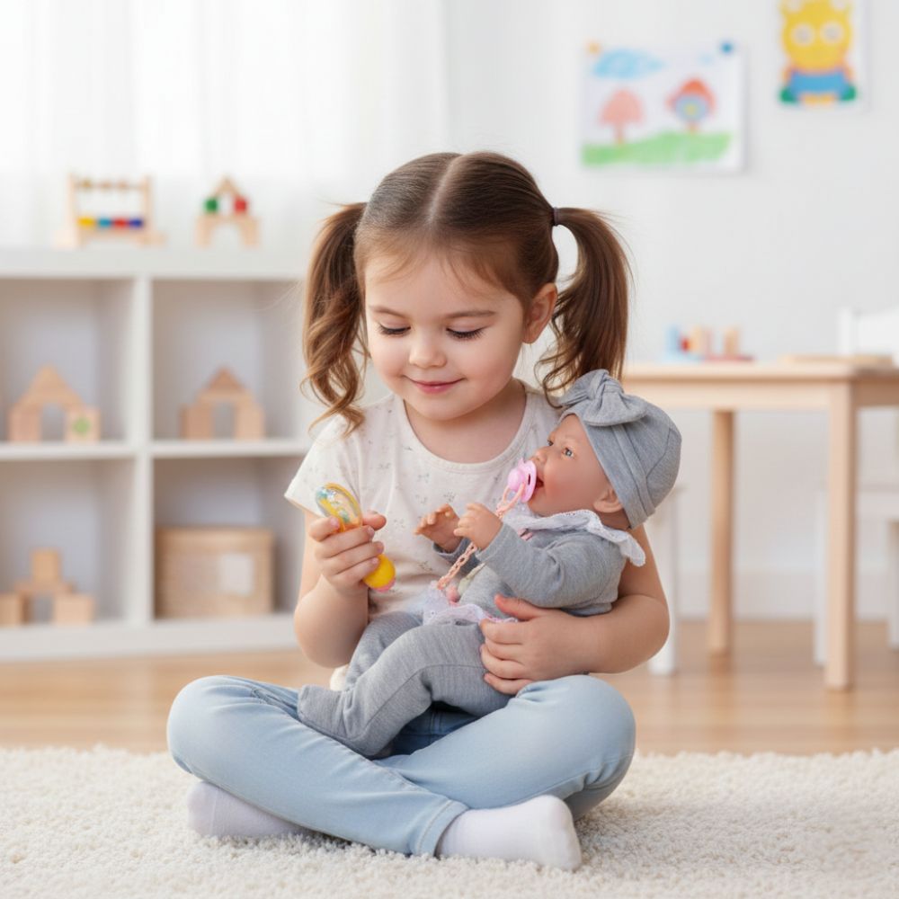 בובת תינוק ריאליסטית 40 ס"מ גוף ויניל – כולל מוצץ, רעשן וסט לבוש יוקרתי – תמונה 2