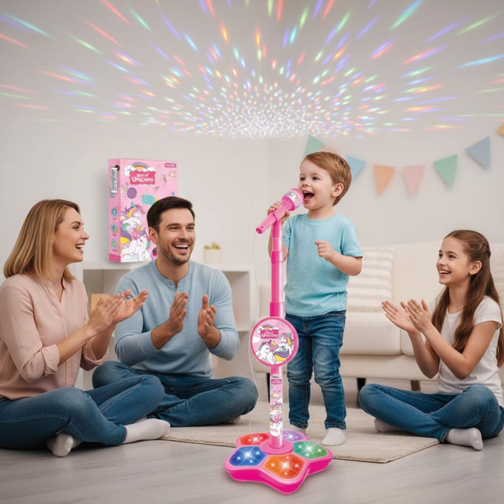 מכונת קריוקי לילדים הכוללת מעמד מתכוונן, מיקרופון וחיבור למוזיקה | בצבע ורוד – תמונה 2