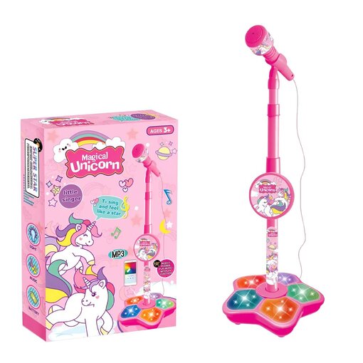 מכונת קריוקי לילדים הכוללת מעמד מתכוונן, מיקרופון וחיבור למוזיקה | בצבע ורוד