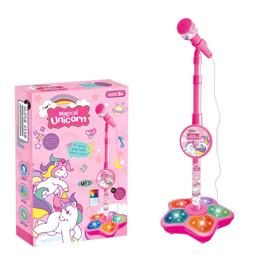 מכונת קריוקי לילדים הכוללת מעמד מתכוונן, מיקרופון וחיבור למוזיקה | בצבע ורוד