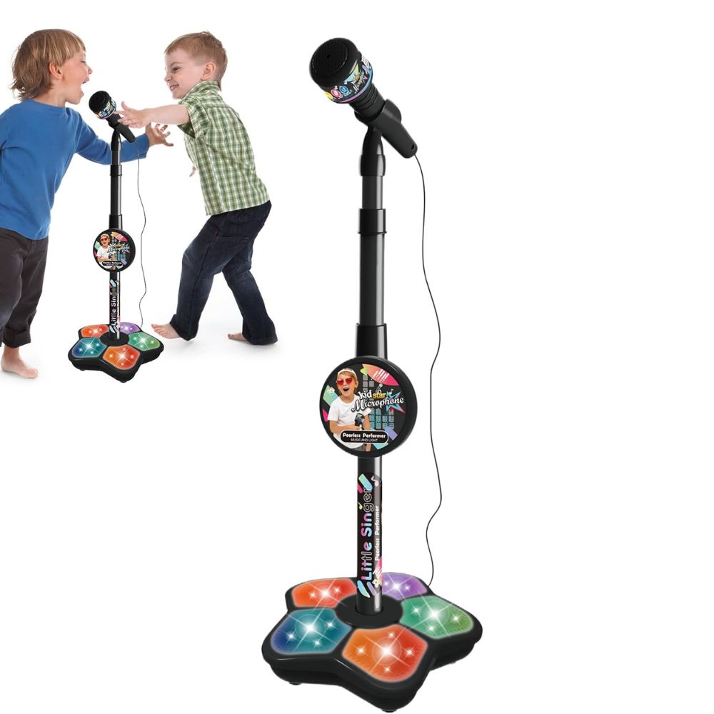 מכונת קריוקי לילדים הכוללת מעמד מתכוונן, מיקרופון וחיבור למוזיקה | בצבע שחור – תמונה 2