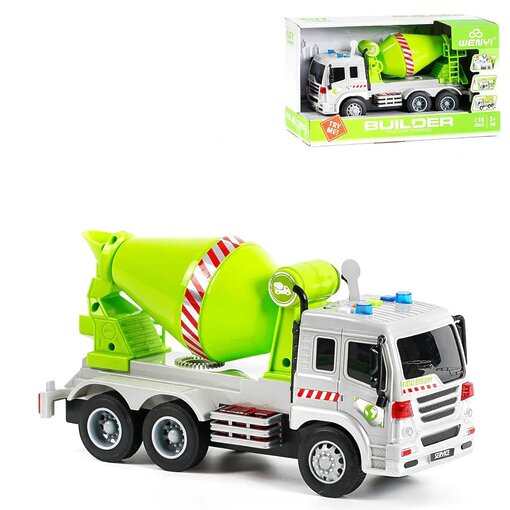 משאית מערבל בטון גדולה עם אורות וצלילים
