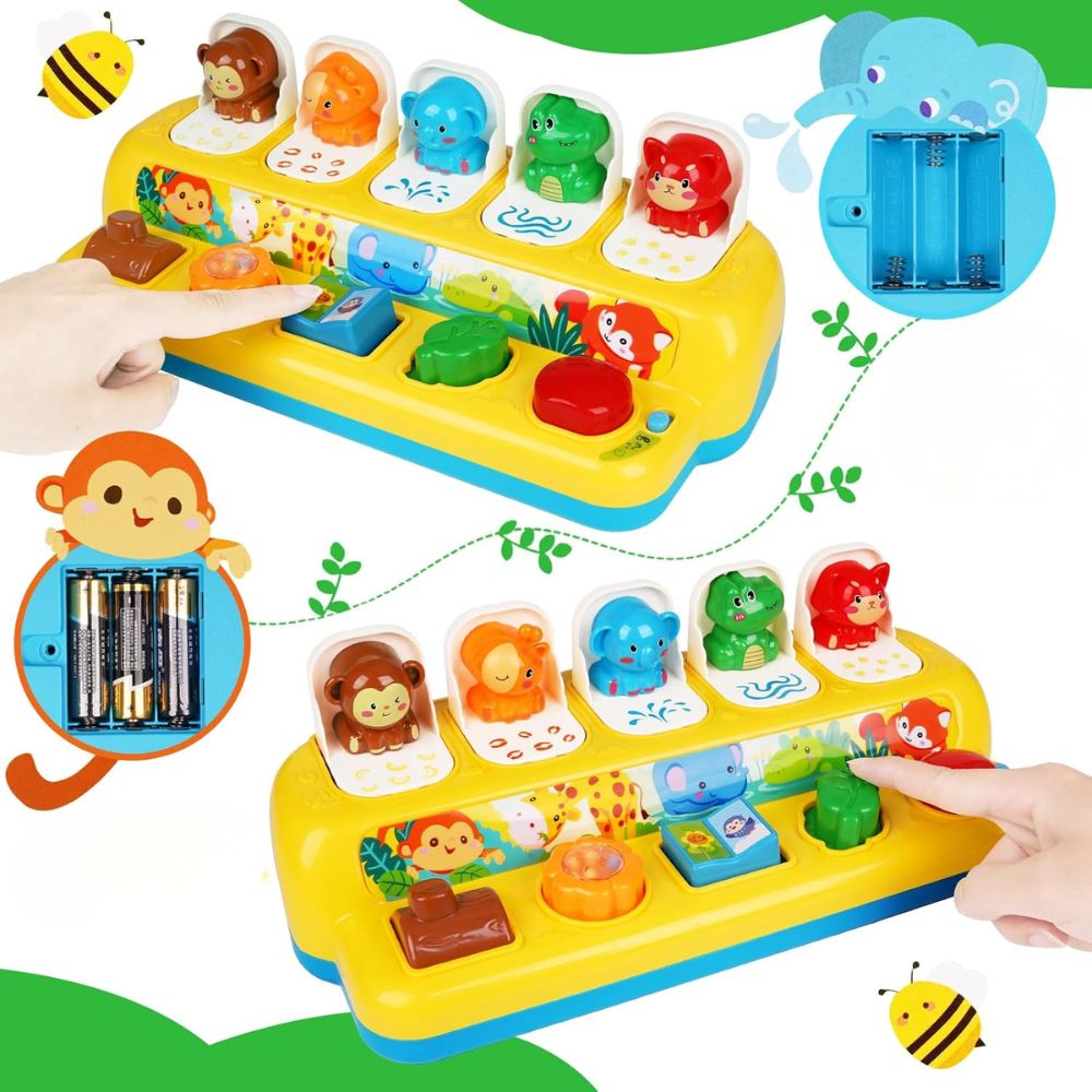 משחק חיות קופצות אינטראקטיבי: צעצוע התפתחות מונטסורי עם אורות, צלילים ולחצני הפעלה – תמונה 4