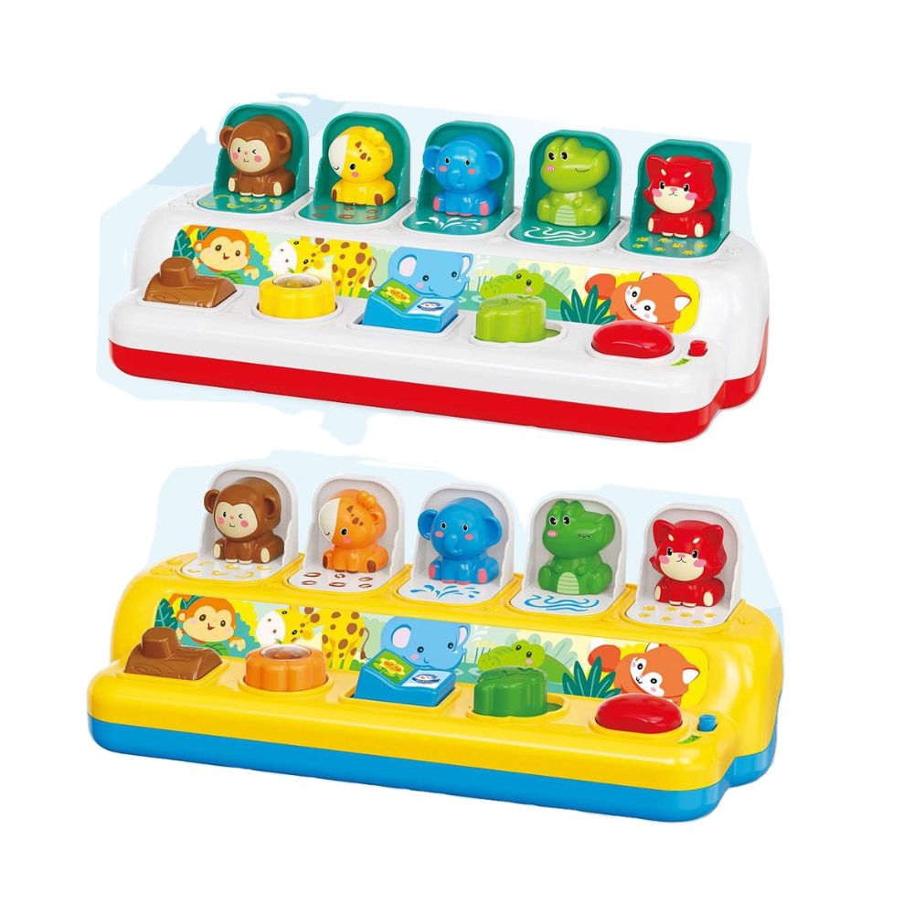 משחק חיות קופצות אינטראקטיבי: צעצוע התפתחות מונטסורי עם אורות, צלילים ולחצני הפעלה