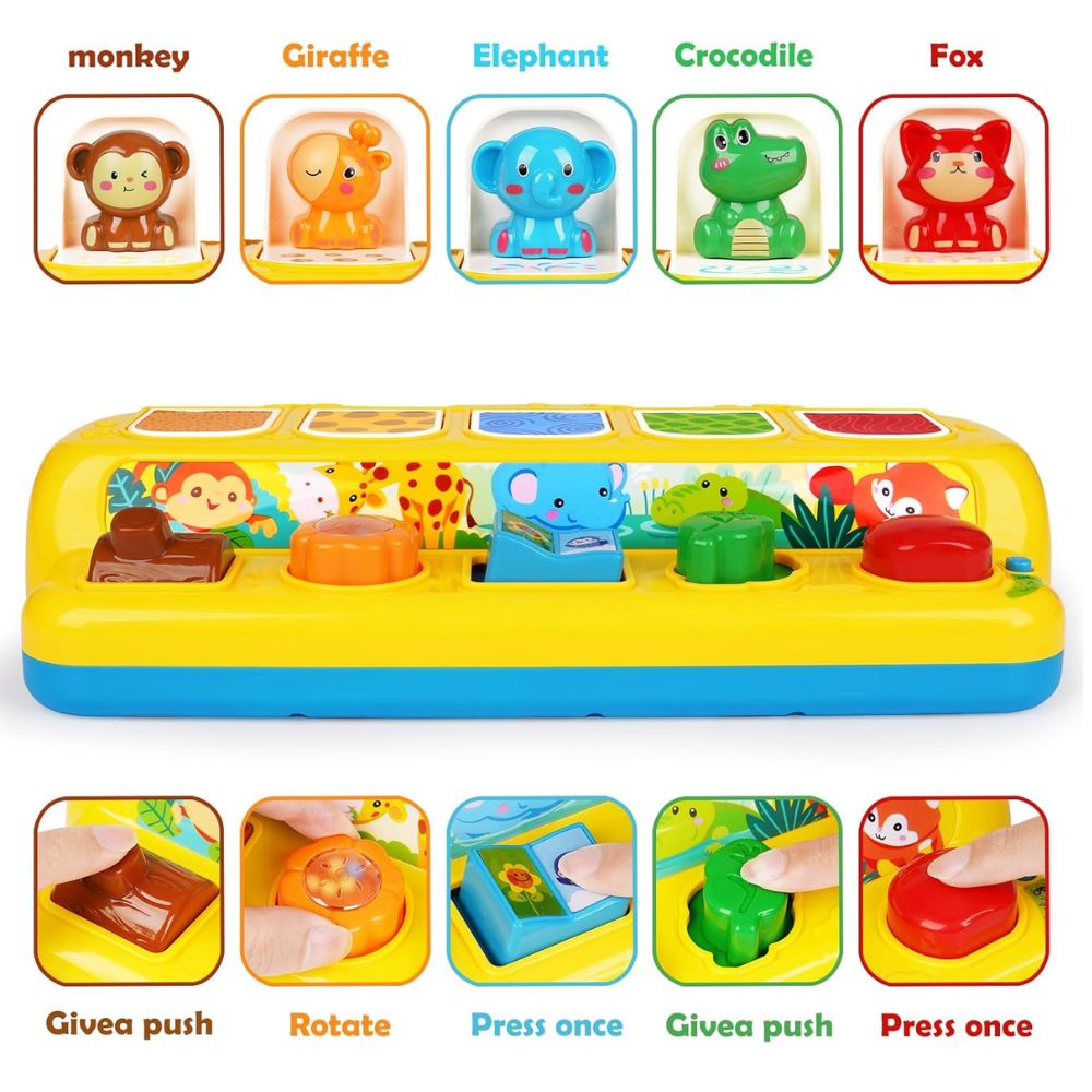 משחק חיות קופצות אינטראקטיבי: צעצוע התפתחות מונטסורי עם אורות, צלילים ולחצני הפעלה – תמונה 5