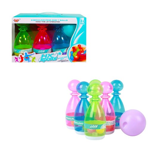 סט באולינג שקוף לילדים - 6 חיילים צבעוניים וכדור משחק