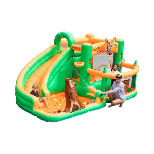 ג'ונגל של הרפתקאות: פארק מים מתנפח 5 ב-1 דגם 73075 עם מגלשה ותותח מים | Doctor Dolphin