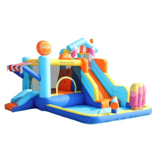 גלידריית החלומות: פארק מים מתנפח 5 ב-1 עם מגלשה כפולה | 73072T Doctor Dolphin