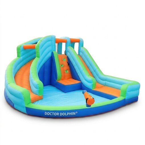 טירת ההרפתקאות של דוקטור דולפין – מתנפח ענק לחצר עם מגלשה כפולה ותותח מים | 73002