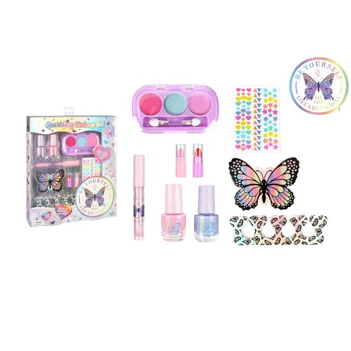 מארז יופי ואיפור "פרפר הקסם" לילדות | כולל צלליות, לקים ומדבקות