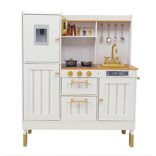 מטבח עץ אלקטרוני לילדים דגם נוגה – לבן וזהב יוקרתי