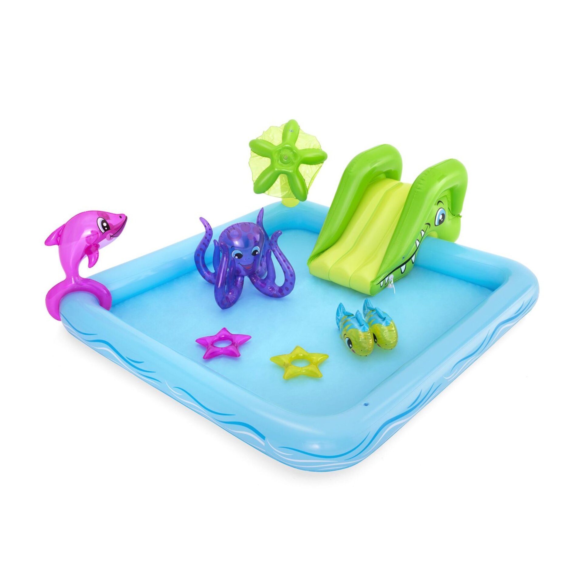 מרכז משחקי מים אקווריום – בריכה עם מגלשה וממטרה | Bestway Fantastic Aquarium 53052