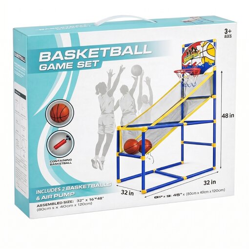 מתקן כדורסל ארקייד לילדים עם החזרת כדור אוטומטית – ערכת VIP הכוללת 2 כדורים ומשאבה