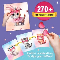 ספר מדבקות עיצוב אופנה לילדים BSCOOL – דגם חתלתול מקסים Fashion Cat (300+ מדבקות לשימוש חוזר) – תמונה 3