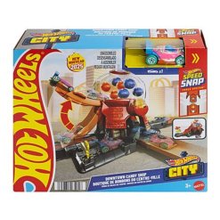 מסלול הוט ווילס סיטי חנות ממתקים (Hot Wheels City Downtown Candy Shop) + מכונית סופגנייה משנה צבע