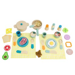 ערכת מטבח ואביזרי בישול מעץ – 36 חלקים למשחקי תפקידים ופיתוח הדמיון