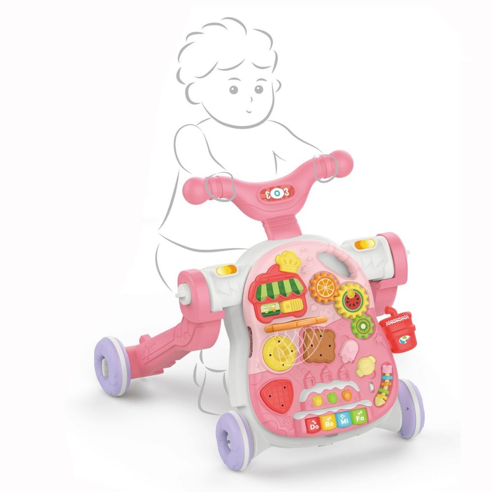 הליכון התפתחותי מוזיקלי חמישה באחד בצבע ורוד – כולל מצבי בימבה, קורקינט ונדנדה – תמונה 6