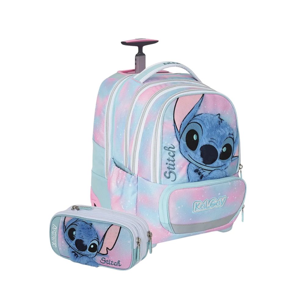 סט Stitch קל גב iTrolley – תיק טרולי אורתופדי 3 ב-1 לבית הספר וקלמר תואם