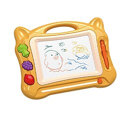 לוח ציור מחיק מגנטי רב-פעמי לפעוטות וילדים – כולל חותמות פירות, עט מגנטי וידית נשיאה