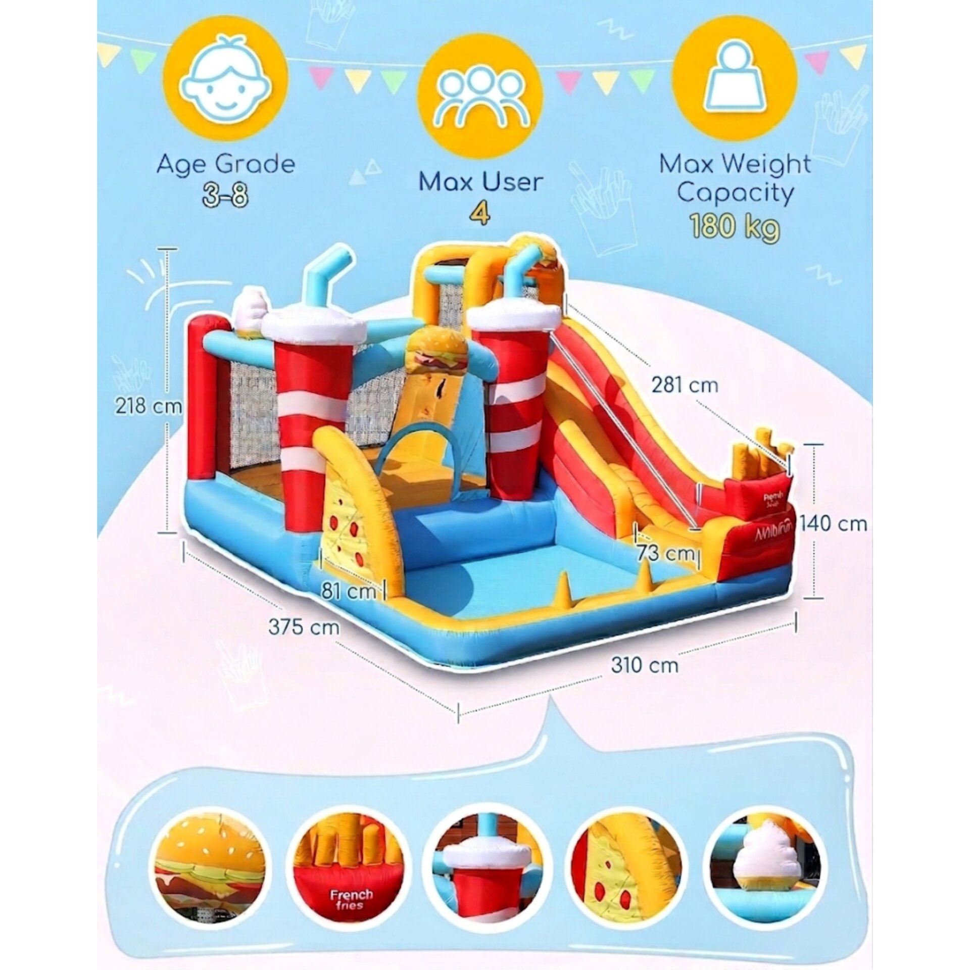 מתקן מתנפח מים AirMyFun דגם 82080 – פארק מים וקפיצה לחצר כולל מפוח! – תמונה 2
