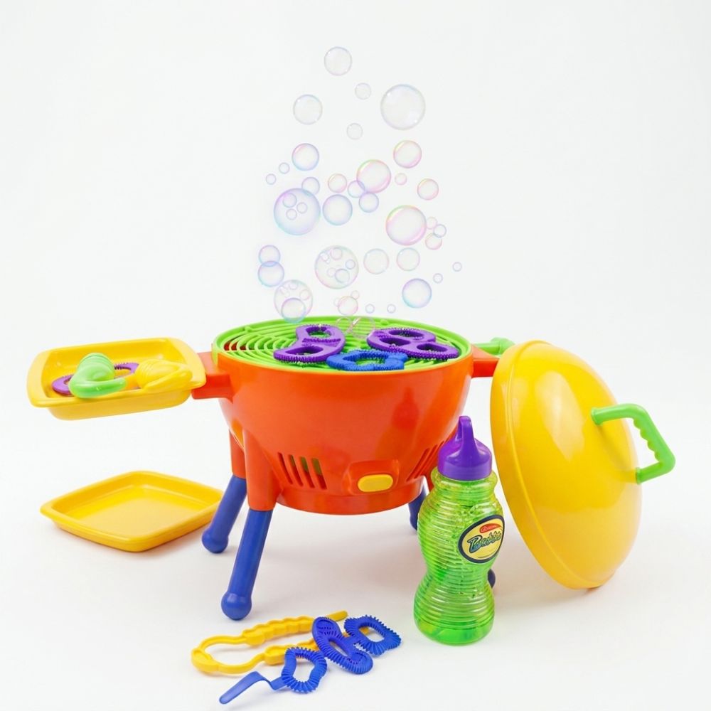 עמדת מנגל בועות סבון לילדים Bubble BBQ – מכונת בועות עם מאוורר, תבניות וכלי מנגל לחצר – תמונה 2