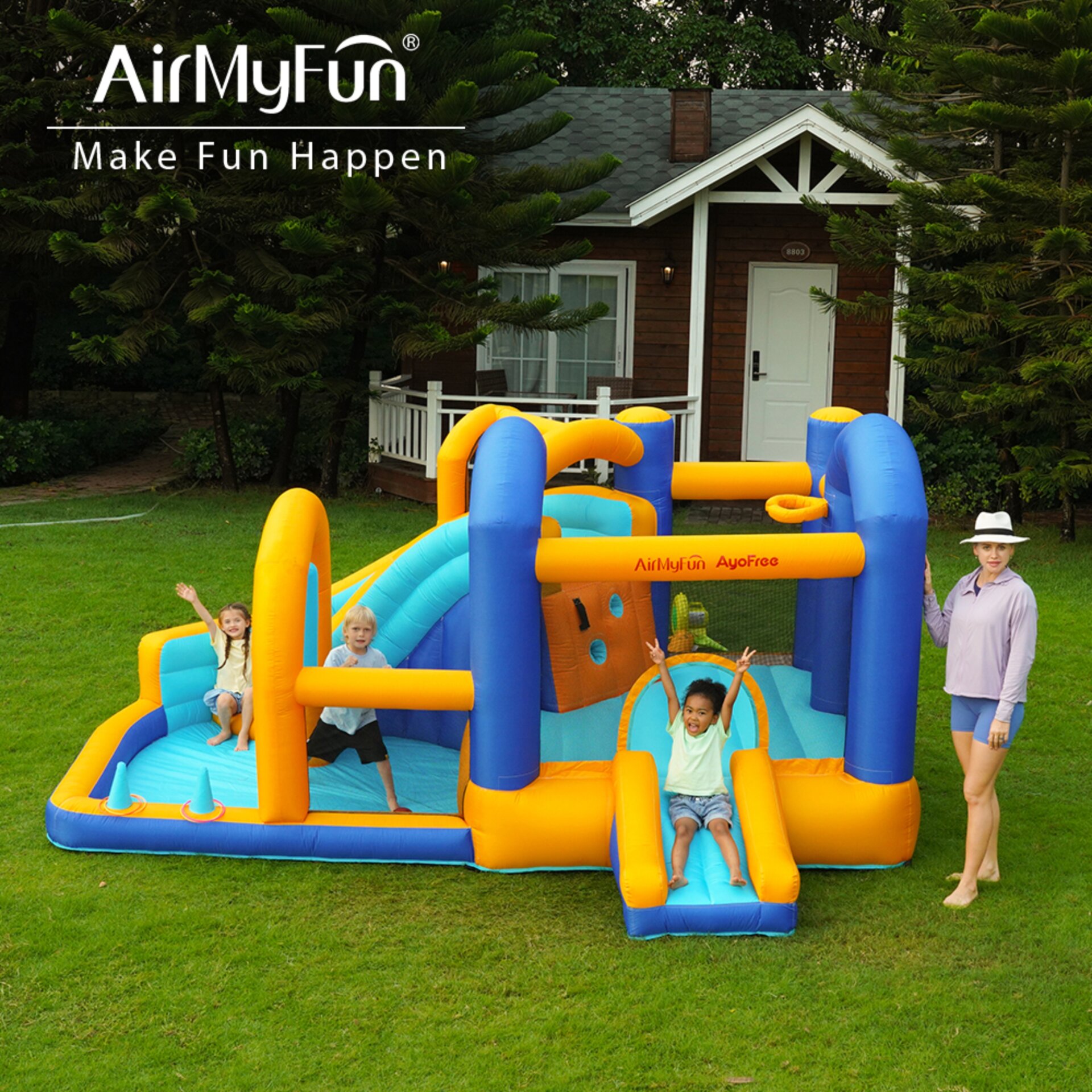 פארק מים מתנפח לחצר AirMyFun 82118 – מתחם קפיצה, מגלשה ובריכה לילדים – תמונה 7