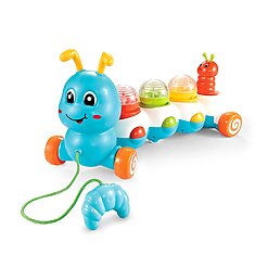 צעצוע משיכה זחל לפעוטות עם חבל גרירה ו-3 כדורי צורות – משחק התפתחותי מעודד הליכה עם מוזיקה ותאורה – תמונה 3