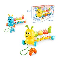 צעצוע משיכה זחל לפעוטות עם חבל גרירה ו-3 כדורי צורות – משחק התפתחותי מעודד הליכה עם מוזיקה ותאורה – תמונה 5