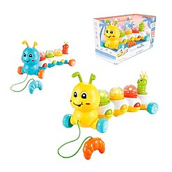 צעצוע משיכה זחל לפעוטות עם חבל גרירה ו-3 כדורי צורות – משחק התפתחותי מעודד הליכה עם מוזיקה ותאורה